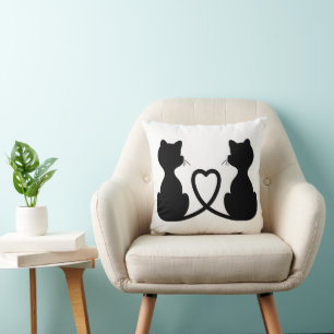 Black Silhouette Of Two Cats In Love Throw Pillow