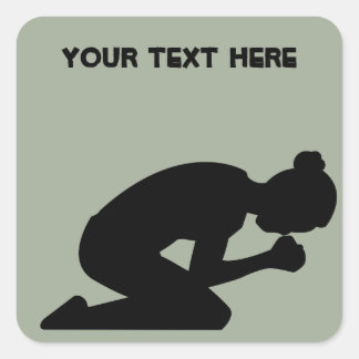 Black Silhouette of Woman Kneeling in Prayer Square Sticker