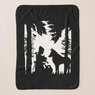 Black Silhouette on White Red Riding Hood Wolf Sherpa Blanket
