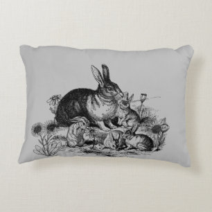 Black Silhouette Rabbit Family Accent Pillow