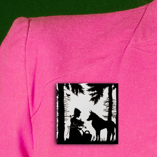 Black Silhouette Red Riding Hood Wolf Woods 2 Inch Square Button