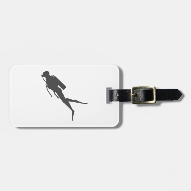 Black silhouette scuba divers luggage tag (Front Horizontal)