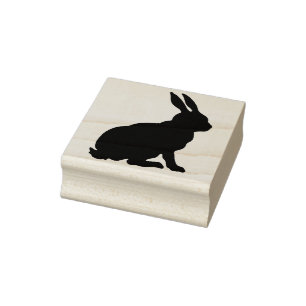 Black Silhouette sitting Rabbit Side Profile Rubber Stamp