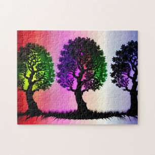 Black Silhouette Trees with Colourful Leaves  Jigsaw Puzzle