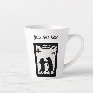 Black Silhouette Two Dancing Bears Trees Owl Latte Mug