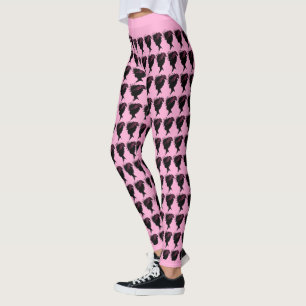 Black Silhouette Victorian Lady Head  Hat Pink Leggings