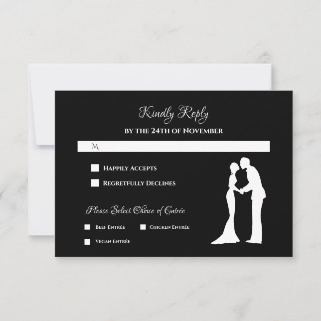Black Silhouette Wedding RSVP Card (Front)