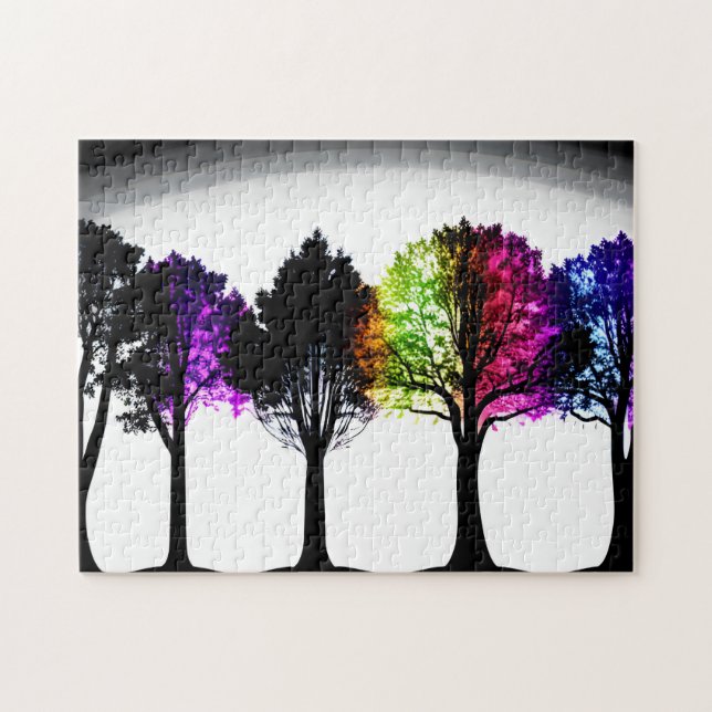 Black Silhouetted Trees with Coloured Foliage Jigsaw Puzzle (Horizontal)