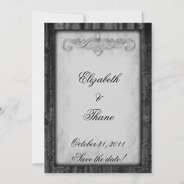 Black Silk and Parchment Goth Wedding Save The Date (Front)