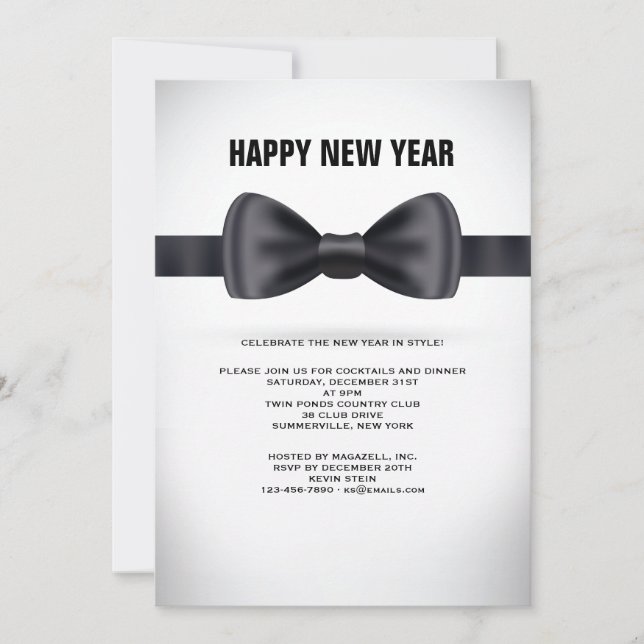 Black Silk Bow Tie Invitation (Front)