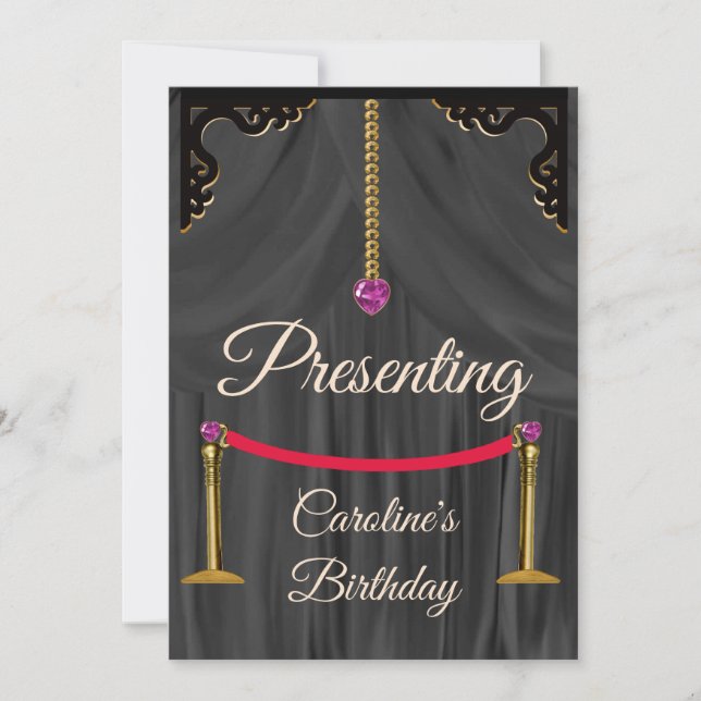 Black Silk Theatre Curtain Birthday Invitation (Front)