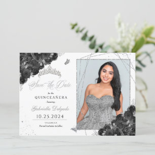 Black & Silve Photo Card Quinceañera Save The Date