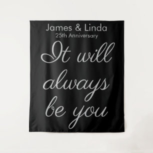 Black Silver 25th Anniversary Photo Booth Backdrop Tapestry