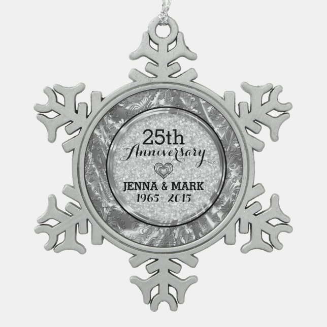 Black & Silver 25th Wedding Anniversary Ornament (Front)
