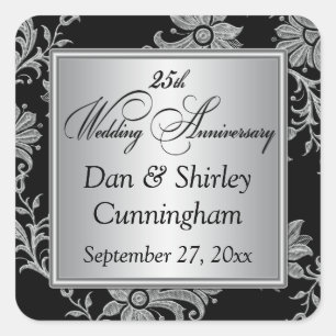 Black, Silver 25th Wedding Anniversary Sticker 2