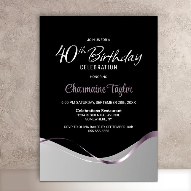 Black Silver 40th Birthday Party Invitation (Creator Uploaded)