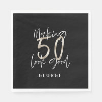 Black silver 50th birthday modern elegant
