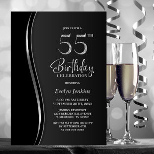 Black Silver 55th Birthday Party Invitation