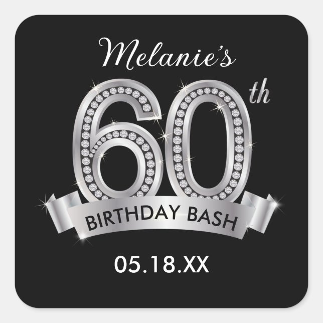 Black & Silver 60th Birthday Stickers (Front)