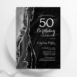 Black Silver Agate 50th Birthday Invitation<br><div class="desc">Black and silver agate 50th birthday party invitation. Elegant modern design featuring watercolor agate marble geode background,  faux glitter silver and typography script font. Trendy invite card perfect for a stylish women's bday celebration. Printed Zazzle invitations or instant download digital printable template.</div>