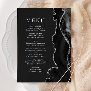 Black Silver Agate Dark Wedding Menu