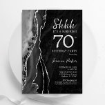 Black Silver Agate Surprise 70th Birthday Invitation<br><div class="desc">Black and silver agate surprise 70th birthday party invitation. Elegant modern design featuring watercolor agate marble geode background,  faux glitter silver and typography script font. Trendy invite card perfect for a stylish women's bday celebration. Printed Zazzle invitations or instant download digital printable template.</div>