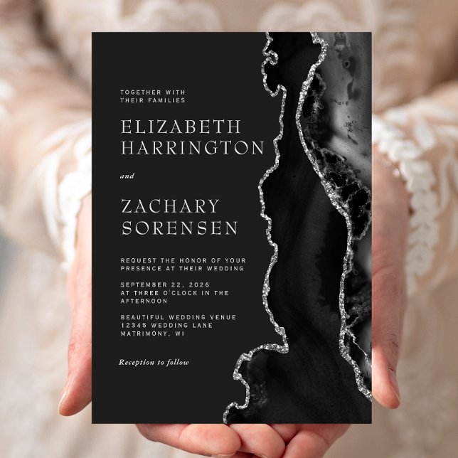Black Silver Agate Wedding Invitation (Creator Uploaded)
