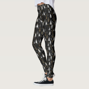 Black, Silver and Gold Christmas Trees Leggings