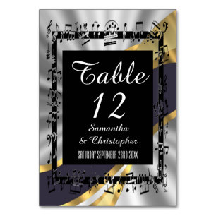 Black, silver and gold personalized table number
