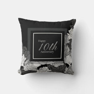 Black, silver, and white 10th anniversary throw pi pillow