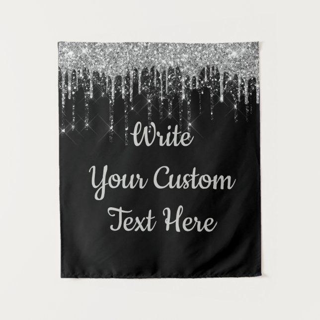 Black Silver Anniversary Backdrop Birthday Glitter Tapestry (Front)