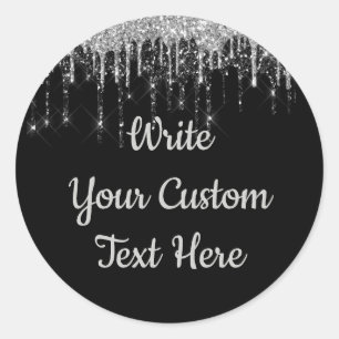 Black & Silver Anniversary Birthday Party Glitter Classic Round Sticker