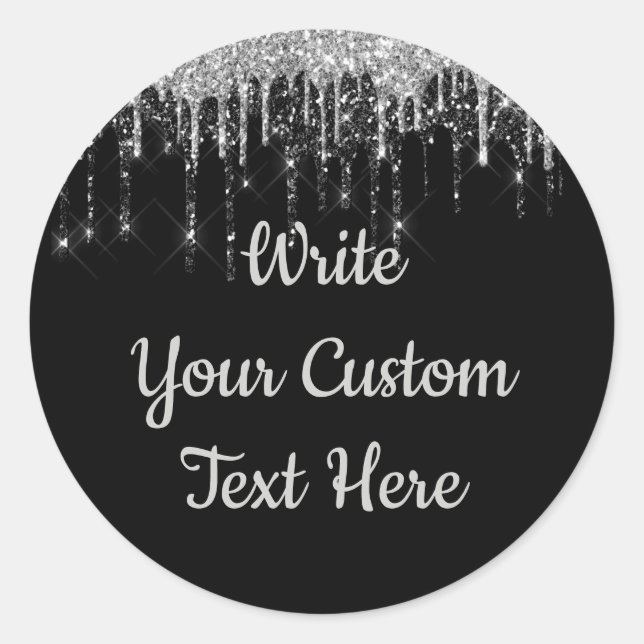 Black & Silver Anniversary Birthday Party Glitter Classic Round Sticker (Front)