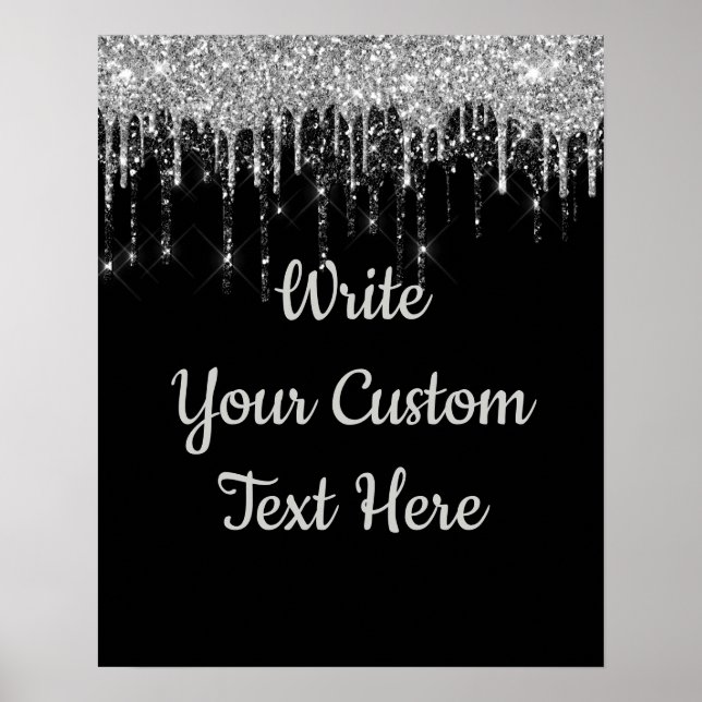 Black Silver Anniversary Party Birthday Glitter Poster (Front)