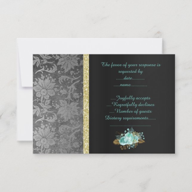 BLACK SIlVER AQUA FLORAL RSVP (Front)
