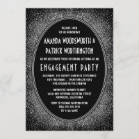 Black Silver Art Deco Engagement Party Invitations