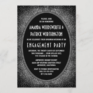 Black Silver Art Deco Engagement Party Invitations