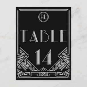 Black Silver Art Deco Gatsby Style Table Number 14 Postcard