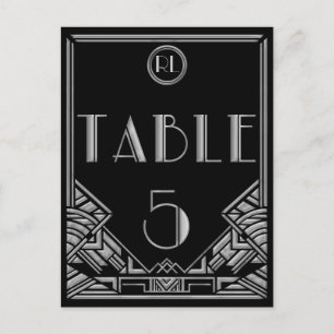 Black Silver Art Deco Gatsby Style Table Number 5 Postcard