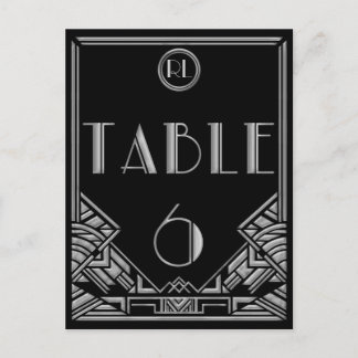 Black Silver Art Deco Gatsby Style Table Number 6 Postcard