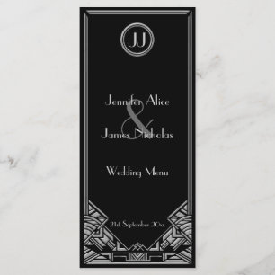 Black Silver Art Deco Gatsby Style Wedding Menu
