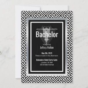 Black, silver bachelor party custom save the date