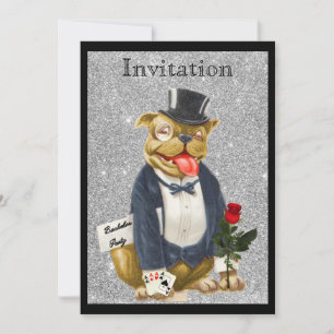 Black Silver Bachelor Party Invitation Bull Dog