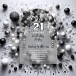 Black Silver Balloons 21st Birthday Party Acrylic Invitations<br><div class="desc">Celebrate in style with this vibrant and eye-catching 21st birthday party invitation, featuring a stunning cascading balloon arch design in shades of black and silver, and accented with white. The bold '21' at the centre adds a playful yet chic touch, perfectly setting the tone for a memorable celebration. The design...</div>