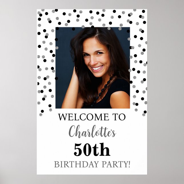 Black Silver Birthday Party Custom 20x30 Photo Poster (Front)