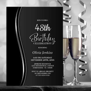 Black Silver Birthday Party Invitation