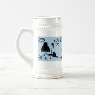 Black, silver & blue snow designs. beer stein