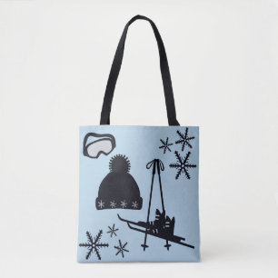 Black, silver & blue snow designs. tote bag
