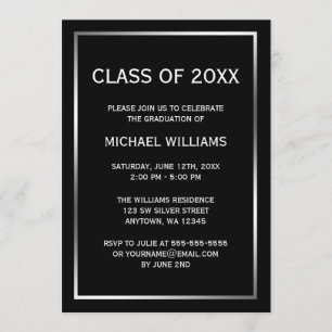 Black Silver Border Graduation Announcement
