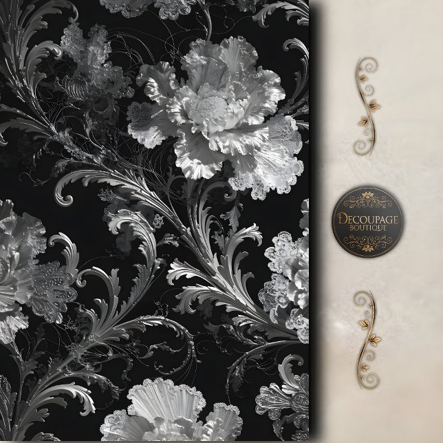 Black Silver Botanical Decoupage Tissue Paper (Black Silver Botanical Decoupage Tissue Paper)
